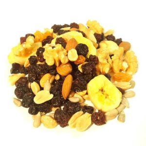 Mix Energía ( Bananitas chips, Maní sin sal, Pasas de Uvas Rubias, Pasas de Uva Morocha, Almendras, Nueces)